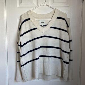 Aerie Unreal V-Neck Tunic Sweater Size XXS Womens Cream with Navy Stripes